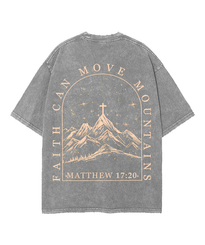 Faith Can Move Mountains Double Sided Unisex Washed Christian T-shirt