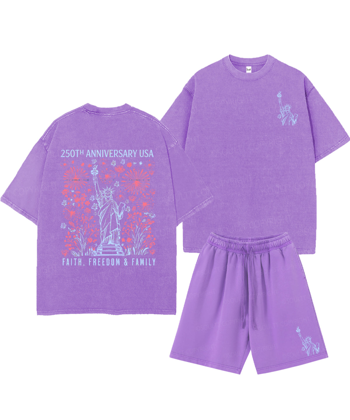 250 Years America Anniversary Double Sided Unisex Christian Washed T-Shirt & Shorts
