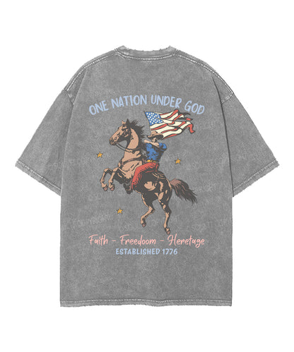 One Nation Under God Double Sided Unisex Washed Christian T-shirt