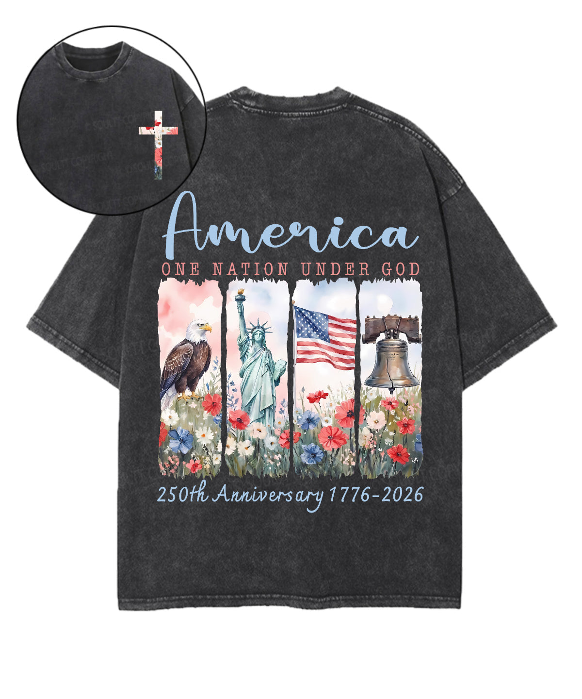 One Nation Under God Double Sided Unisex Washed Christian T-shirt