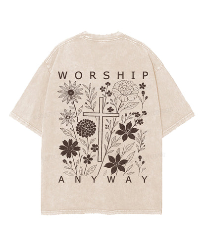 Worship Anyway Double Sided Unisex Washed Christian T-shirt