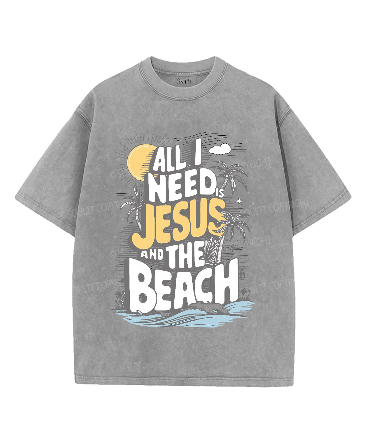 All I Need Jesus And The Beach Unisex Washed Christian T-shirt