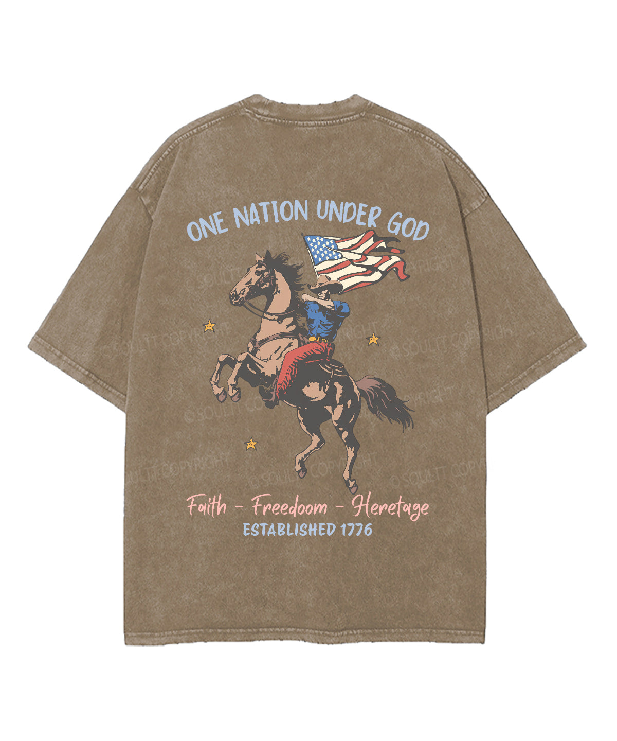 One Nation Under God Double Sided Unisex Washed Christian T-shirt