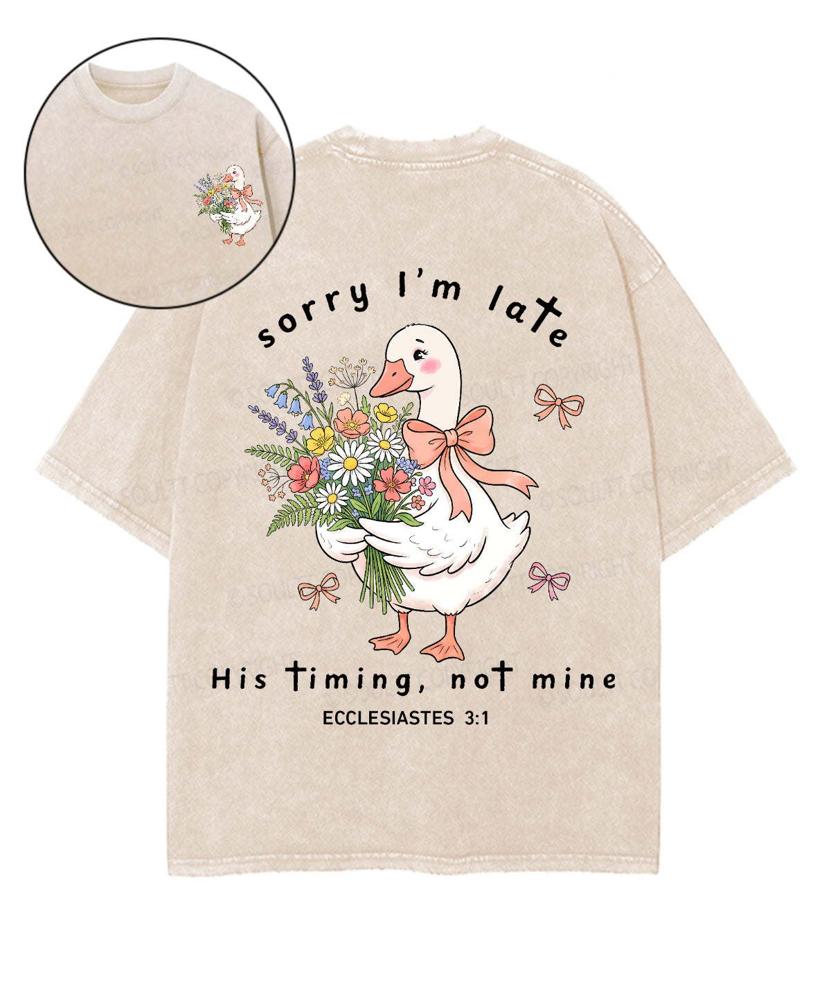 Sorry I’m Late, His Timing Not Mine Double Sided Unisex Washed Christian T-shirt