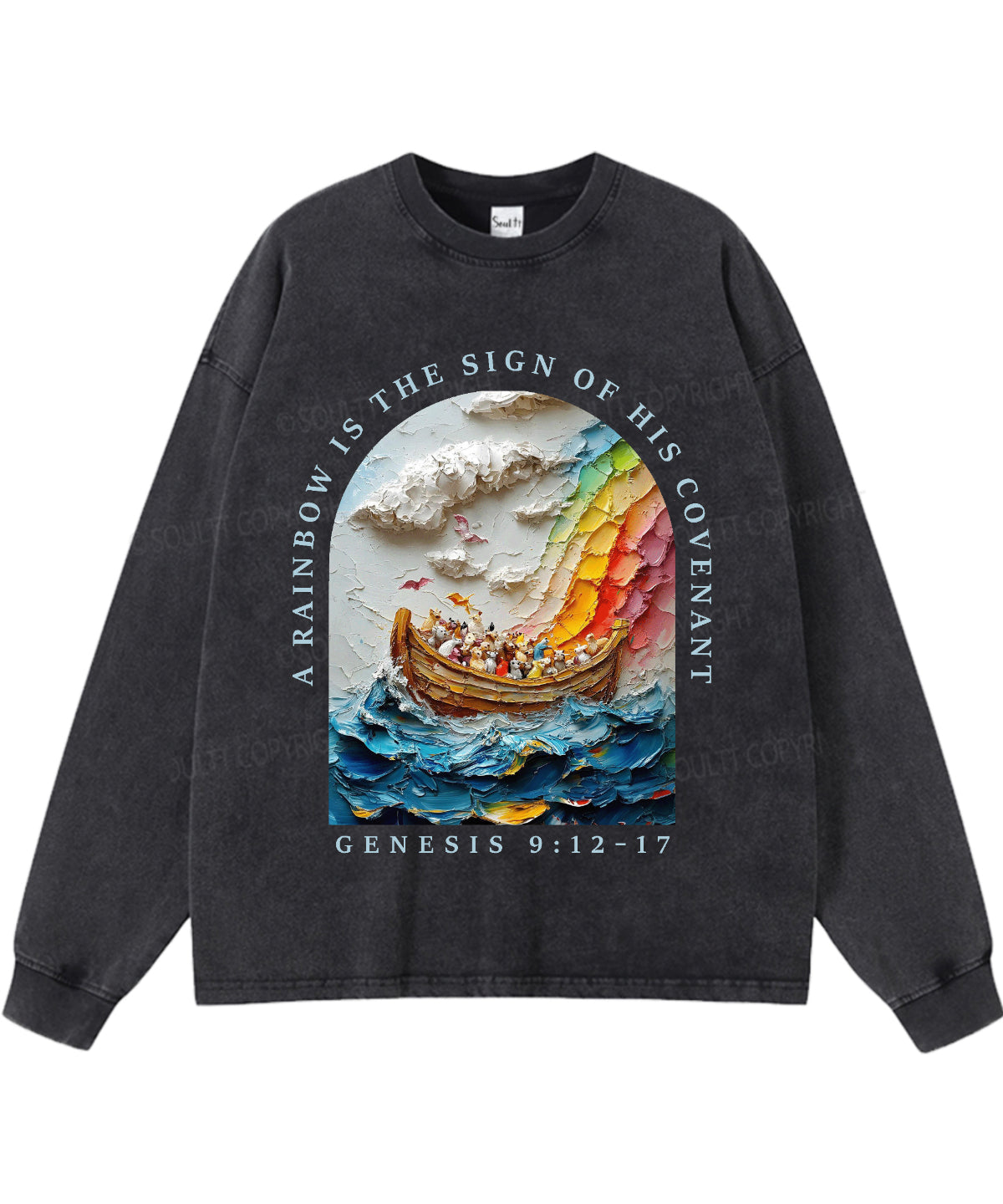 A Rainbow Is The Sign Washed Christian Long-sleeve T-shirt