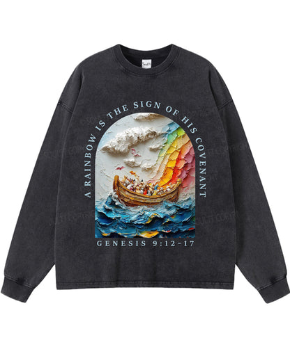 A Rainbow Is The Sign Washed Christian Long-sleeve T-shirt