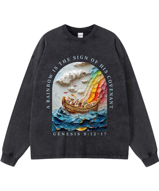 A Rainbow Is The Sign Washed Christian Long-sleeve T-shirt