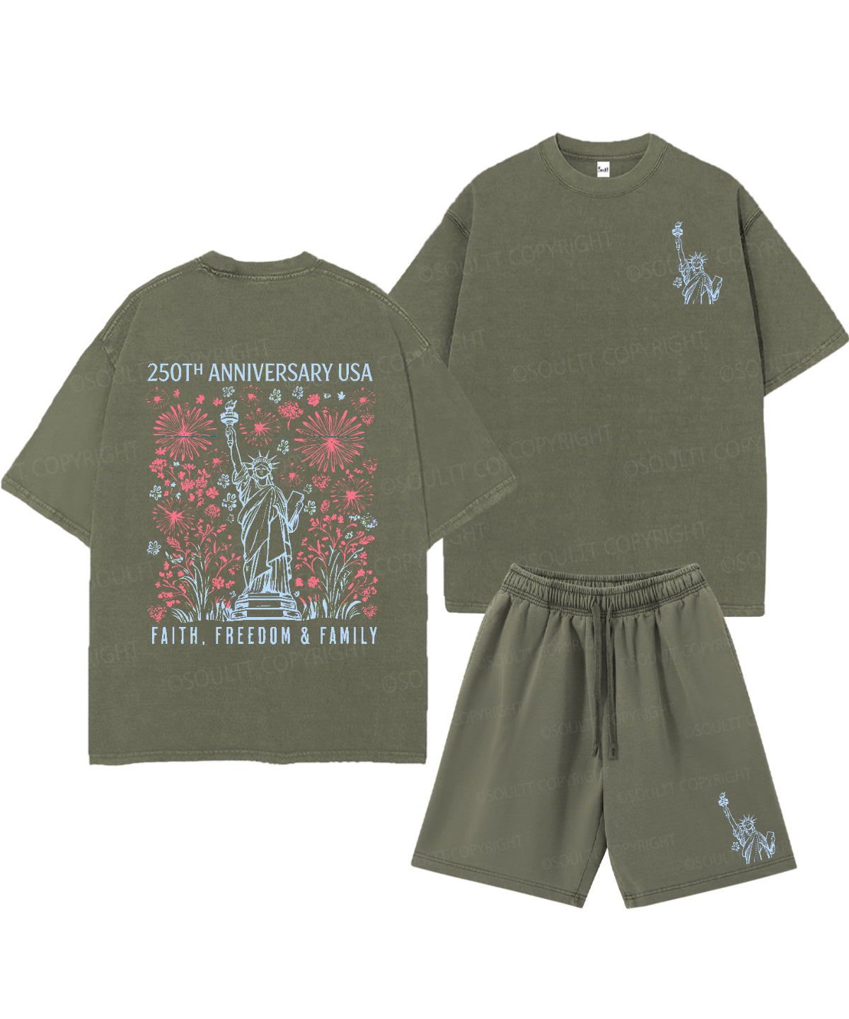 250 Years America Anniversary Double Sided Unisex Christian Washed T-Shirt & Shorts