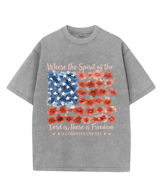 Where The Spirit Of He Lord Is There Is Freedom Single Sided Unisex Washed Christian T-shirt