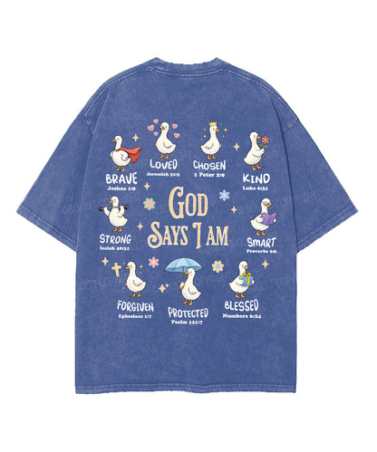 God Says I Am Double Sided Unisex Washed Christian T-shirt