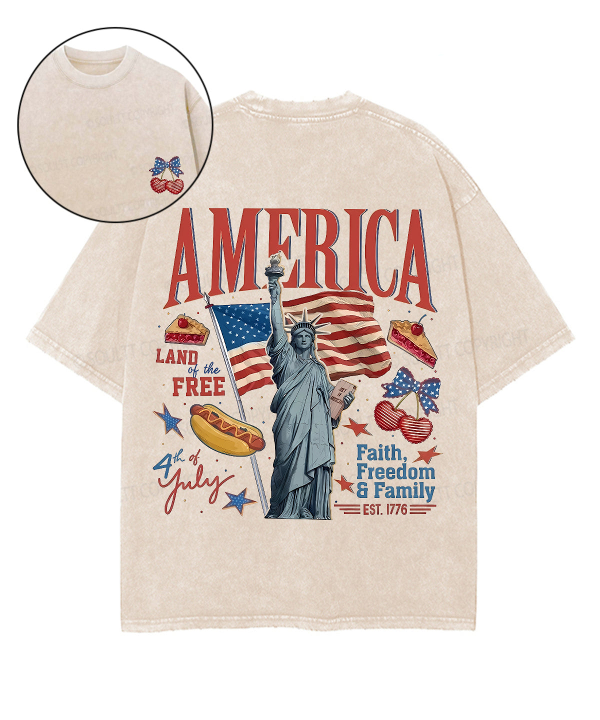 4th of July Double Sided Unisex Washed Christian T-shirt