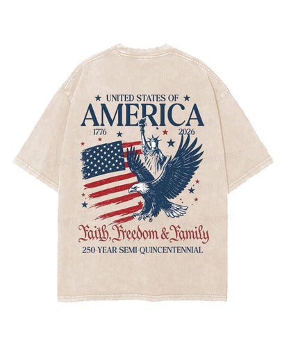 250 Years America Anniversary Double Sided Unisex Washed Christian T-shirt