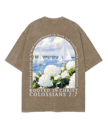 Rooted In Christ Double Sided Unisex Washed Christian T-shirt