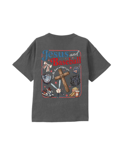 Kids Jesus And Baseball Double Sided Cotton Christian T-shirt