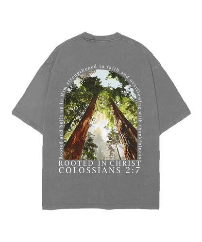 Rooted In Christ Double Sided Unisex Christian Washed T-Shirt & Shorts