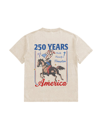 Kids 250 Years America Anniversary Double Sided Washed Christian T-shirt