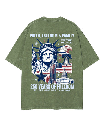 Faith Freedom 250 Years Double Sided Unisex Washed Christian T-shirt