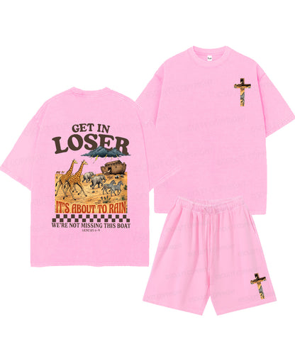 It's About To Rain We're Not Missing This Boat Double Sided Unisex Christian Washed T-Shirt & Shorts