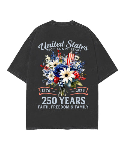 250 Years America Anniversary Double Sided Unisex Christian Washed T-Shirt & Shorts