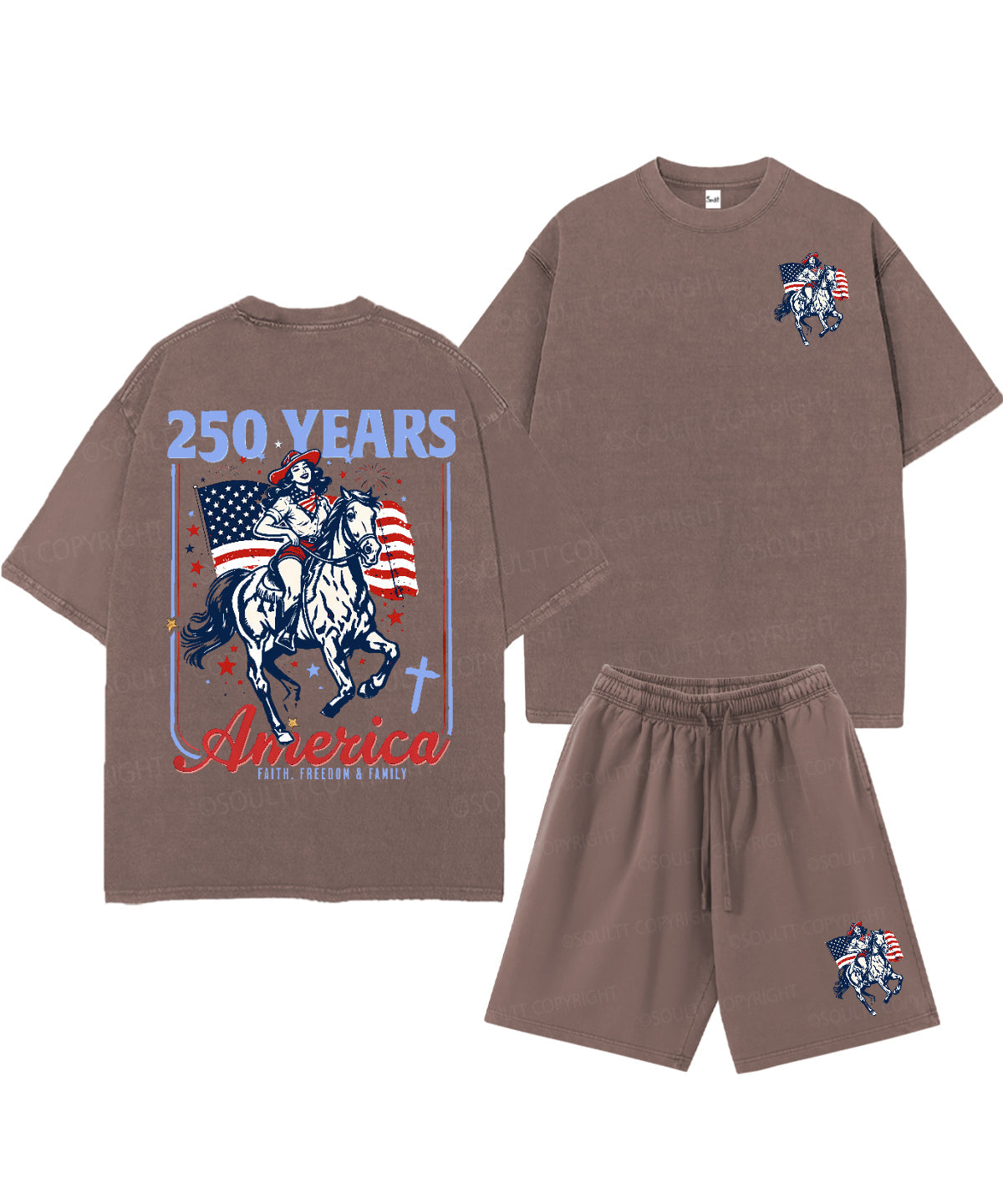 250 Years America Anniversary Double Sided Unisex Christian Washed T-Shirt & Shorts