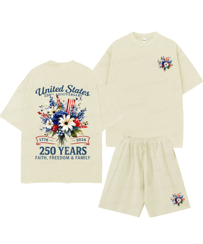 250 Years America Anniversary Double Sided Unisex Christian Washed T-Shirt & Shorts