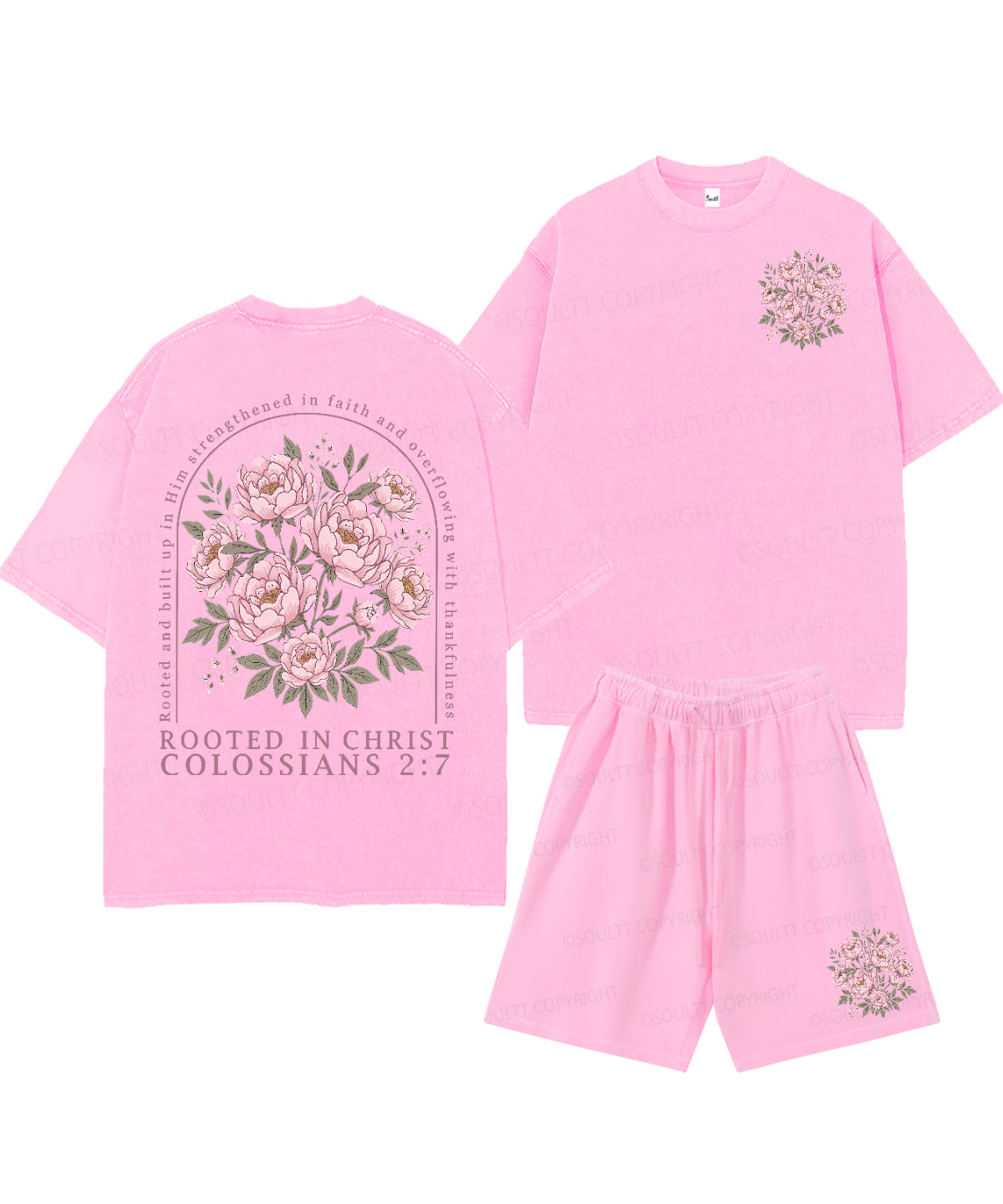 Rooted In Christ Double Sided Unisex Christian Washed T-Shirt & Shorts