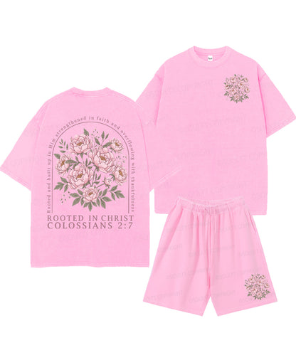 Rooted In Christ Double Sided Unisex Christian Washed T-Shirt & Shorts