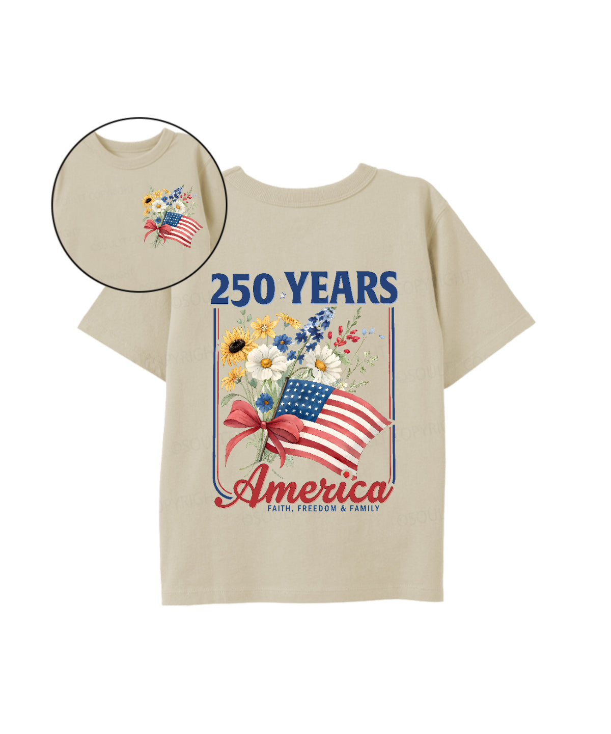 Kids 250 Years America Anniversary Double Sided Cotton Christian T-shirt