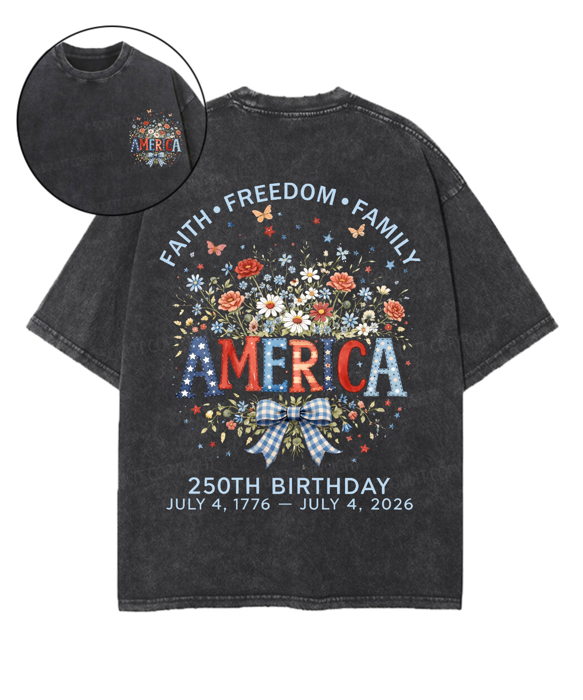 Faith • Freedom • Family Double Sided Unisex Washed Christian T-shirt