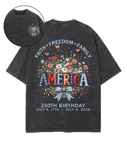 Faith • Freedom • Family Double Sided Unisex Washed Christian T-shirt
