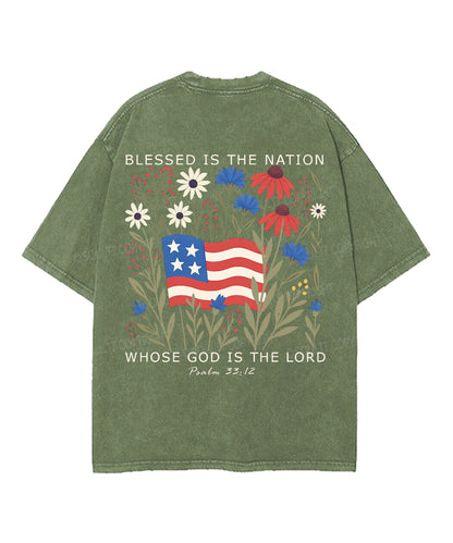 Blessed is the nation whose God is the Lord Double Sided Unisex Washed Christian T-shirt