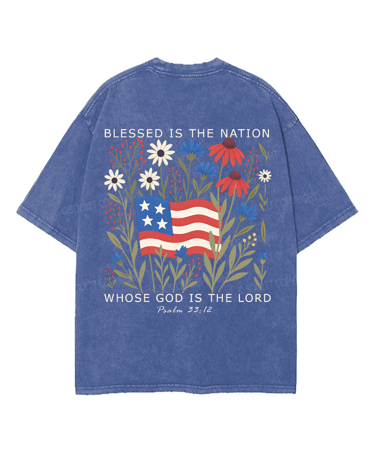 Blessed is the nation whose God is the Lord Double Sided Unisex Washed Christian T-shirt
