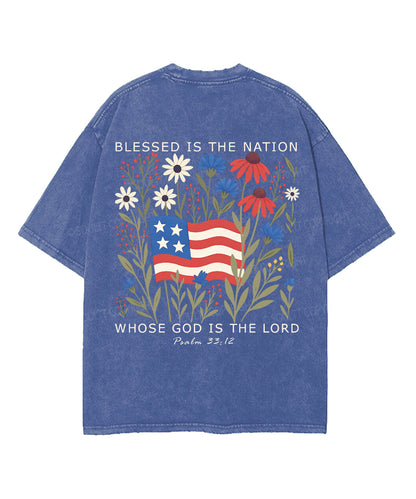 Blessed is the nation whose God is the Lord Double Sided Unisex Washed Christian T-shirt