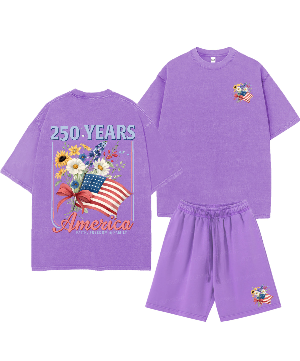 250 Years America Anniversary Double Sided Unisex Christian Washed T-Shirt & Shorts