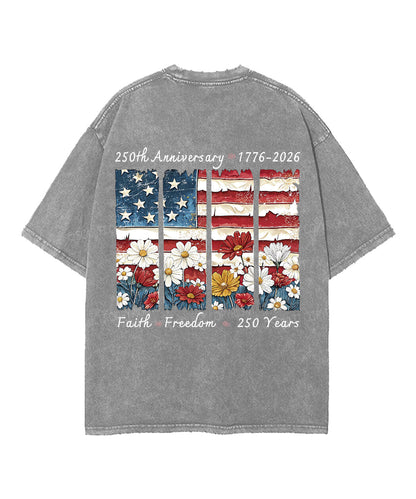 Faith Freedom 250 Years Double Sided Unisex Washed Christian T-shirt