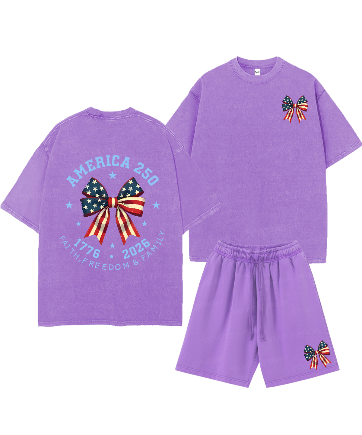 250 Years America Anniversary Double Sided Unisex Christian Washed T-Shirt & Shorts