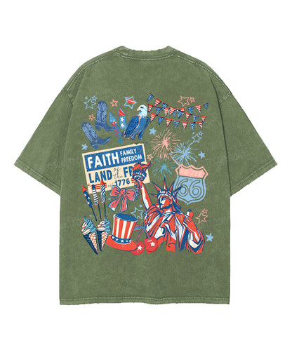 Faith Family Freedom Double Sided Unisex Washed Christian T-shirt