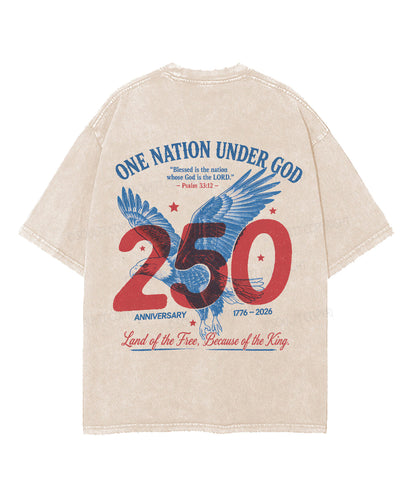 One Nation Under God Double Sided Unisex Washed Christian T-shirt