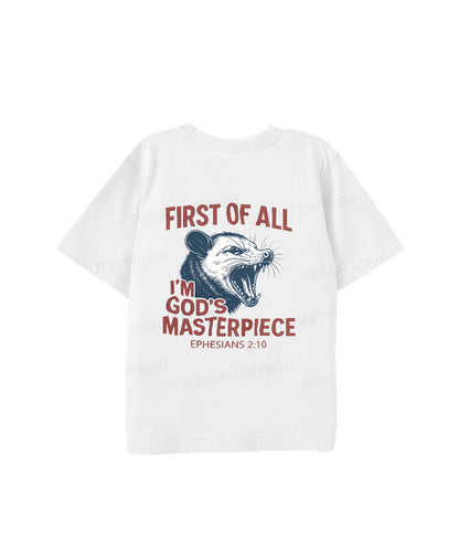Kids First Of All I'm God's Masterpiece Double Sided Cotton Christian T-shirt