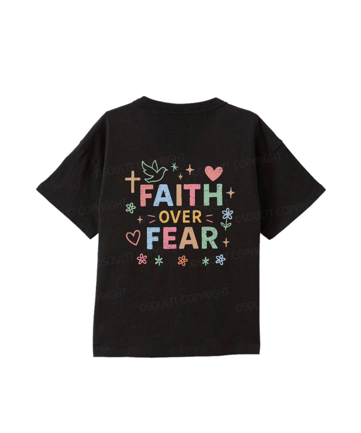 Kids Faith Over Fear Double Sided Cotton Christian T-shirt