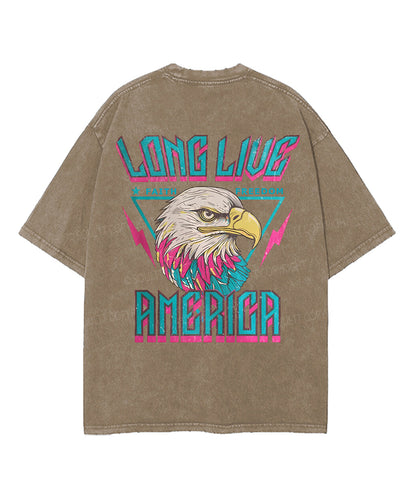 Long Live Faith! Long Live Freedom! Long Live America! Double Sided Unisex Washed Christian T-shirt