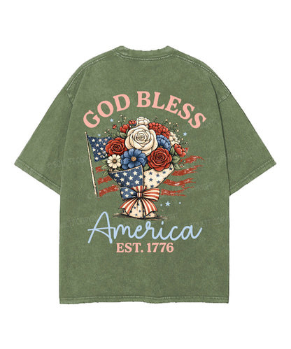 God Bless America Double Sided Unisex Washed Christian T-shirt
