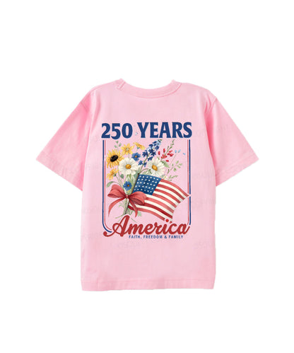 Kids 250 Years America Anniversary Double Sided Cotton Christian T-shirt