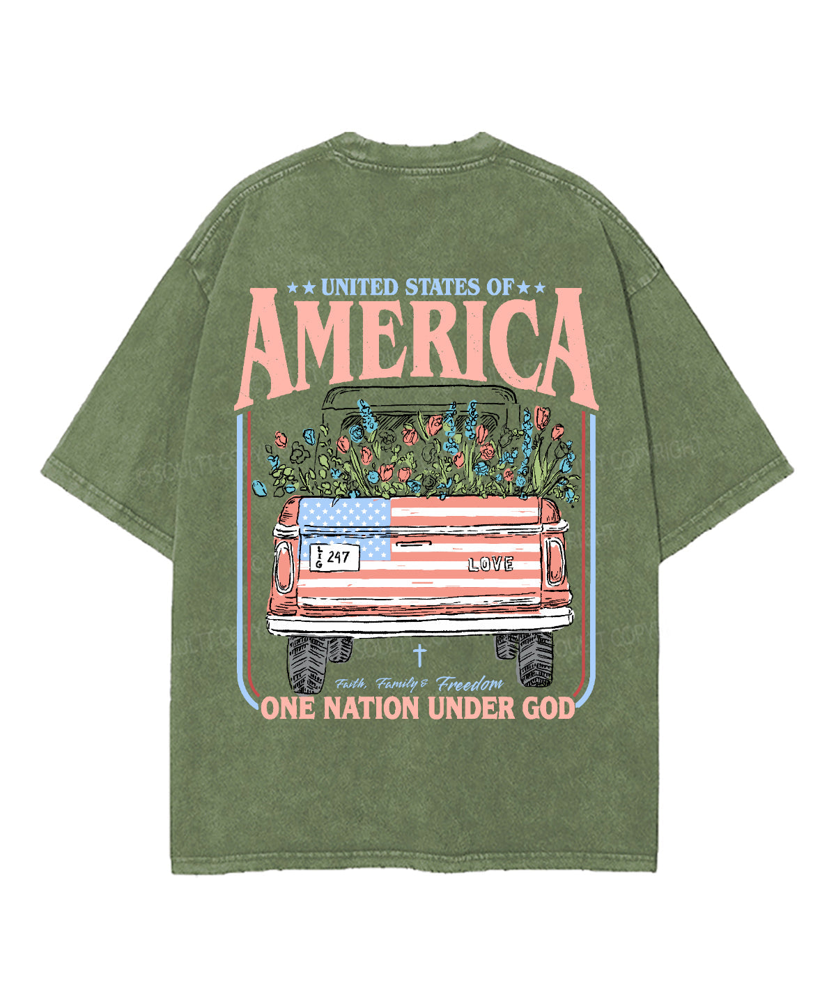 One Nation Under God Double Sided Unisex Washed Christian T-shirt