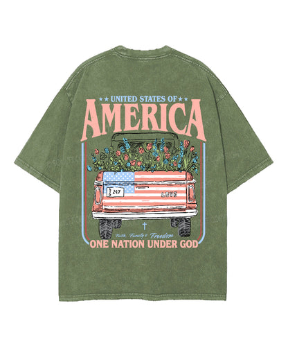 One Nation Under God Double Sided Unisex Washed Christian T-shirt