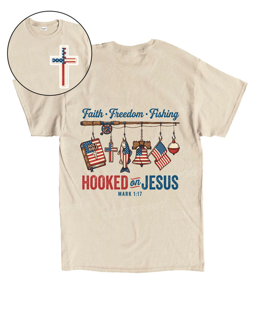 Hooked On Jesus Double Sided Unisex Cotton Christian T-Shirt