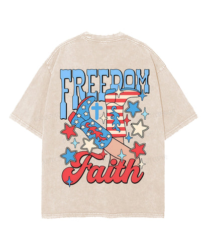 Freedom & Faith Double Sided Unisex Washed Christian T-shirt