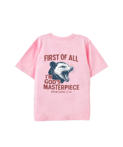 Kids First Of All I'm God's Masterpiece Double Sided Cotton Christian T-shirt