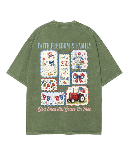Faith • Freedom • Family Double Sided Unisex Washed Christian T-shirt