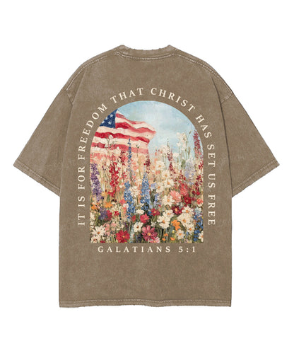 Christ Has Set Us Free Double Sided Unisex Washed Christian T-shirt